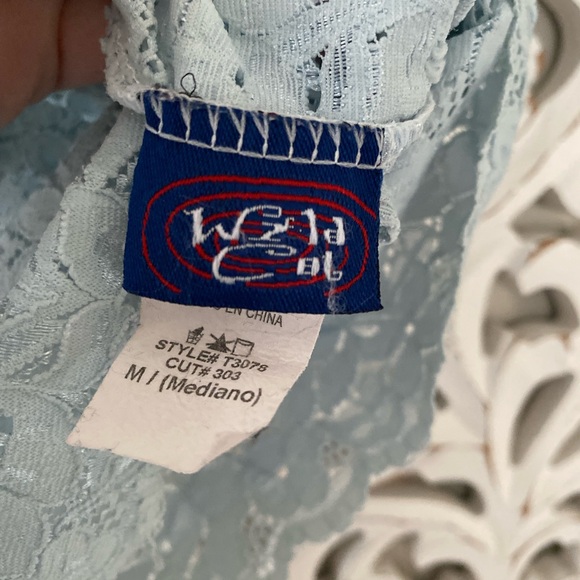 Wild Cat Y2K Lace VTG Halter Top Baby Blue Size Medium 2000s Party Festival club - Picture 9 of 9
